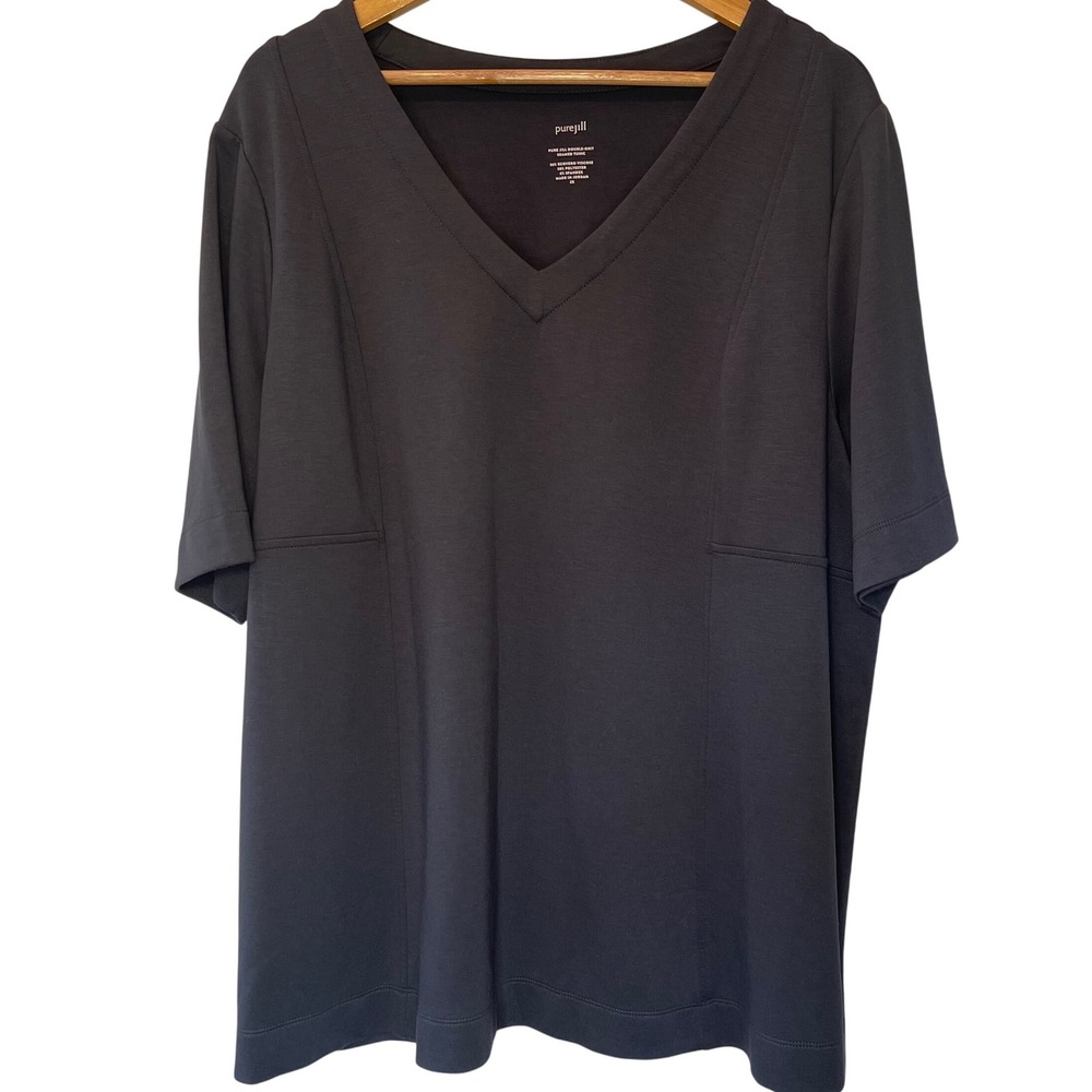 Pure Jill Double-Knit Seamed Tunic Charcoal Gray V-Neck Top Womens 2X Minimalist